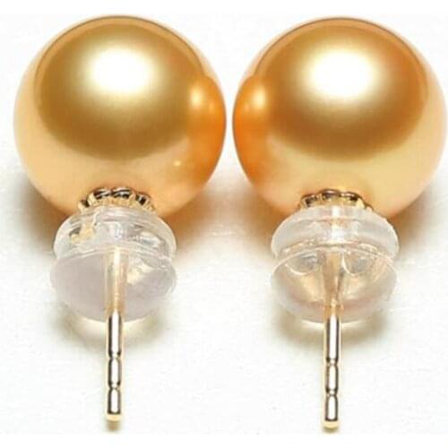 Gorgeous 10-11mm south sea round gold pearl earring 18k