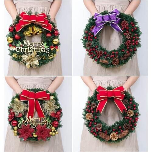 40cm Christmas Wreath Hanging Front Door Wall Tree Ornament with Artificial Pine Garland for Party Decoration