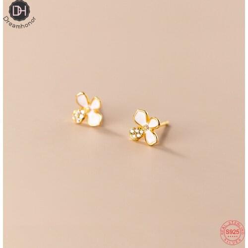 Dreamhonor Genuine Fashion 925 Sterling Silver Enamel Crystal Stud Earrings For Women Girl Kids Lady Jewelry