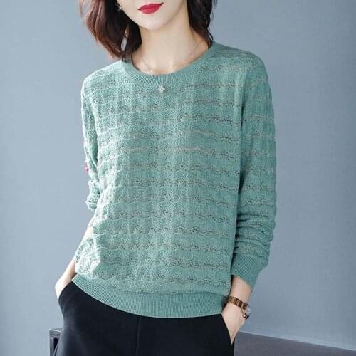 Sweater Autumn Pullover Women Temperament Hollow Out Sweater Elegant Ladies Loose Fashion Casual O-Neck Top TT0033