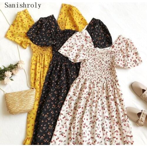 Sanishroly 2020 Summer Vintage Women Short Sleeve Bohemia Dress Sexy Ruffles Print Dresses Female Long Beach Dress Vestidos S935