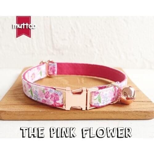 10pcs/lot MUTTCO retail with rose gold high quality metal buckle collar for cat THE PINK FLOWER design 2 sizes UCC048M
