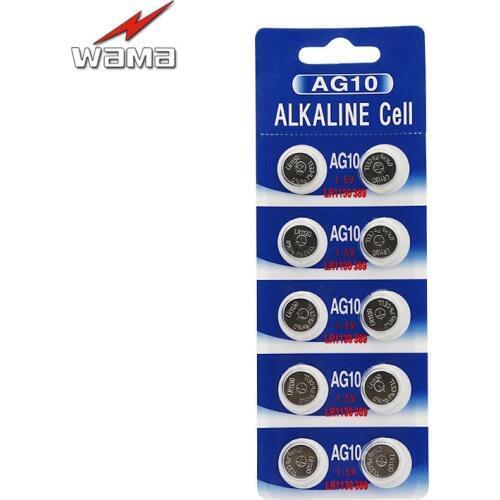 10pcs/pack WAMA AG10 1.5V Alkaline Coin Battery Button Cell LR1130 389 390 Calculator Toys Watch Batteries Disposable NEW