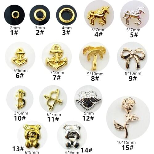 50pcs/pack Korea Metal 3D Nail art Decorations Kawaii Bear Rose Flower Nail Parts Nail Accessories DIY Alloy Nail Tips Supplies