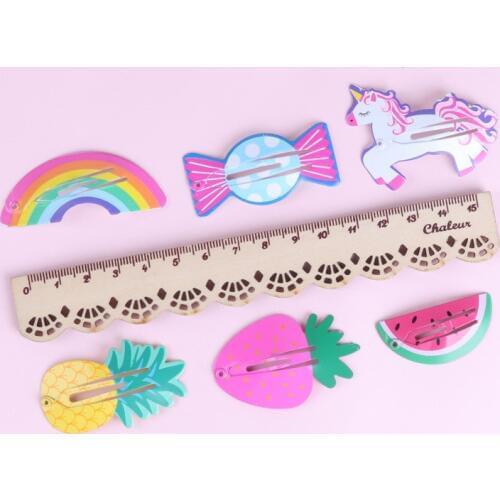 6Pcs/Set New Kids Hair Accessories Fruit Pineapple Hairpins Children Paint BB Clip Girls Cute Cartoon Mermaid Rainbow Hair Clips