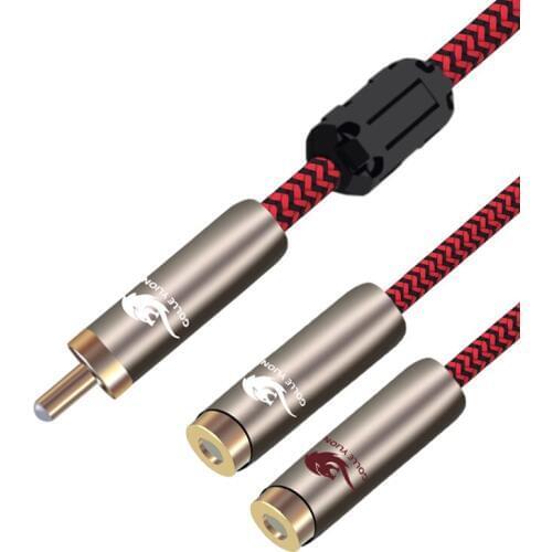 HIFI Audio Cable Male RCA to Dual RCA Female for Subwoofer Speaker Amplifier OFC Braided Straight Angle RCA to 2 RCA Cable