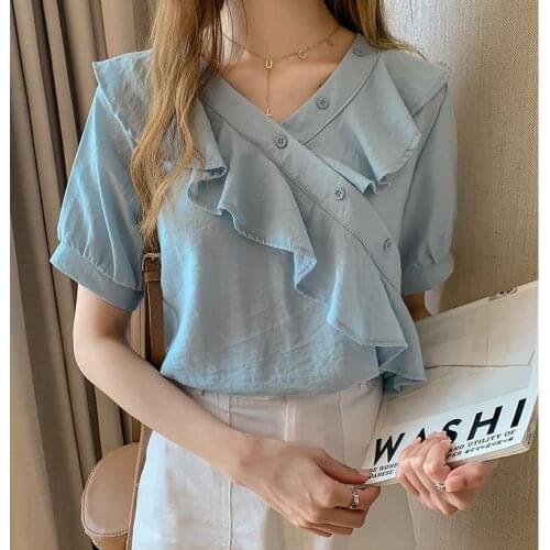 Blouse Women Womens plus Size Chiffon Shirt Loose-Fitting Shirts Top Ruffles Blusas Ropa De Mujer