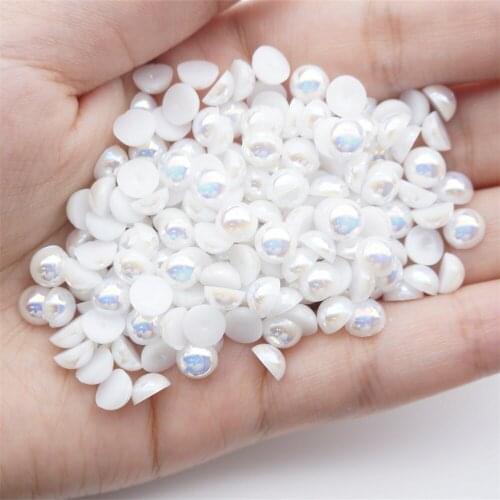 1000/500pcs 2-5mm and Mixed Size White AB ABS Imitation Half Round Pearls Resin Flatback Beads For Craft Jewelry Making P01