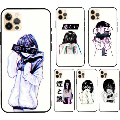 Sad Japanese Aesthetic Art For iPhone 12 Pro Max mini Case For iPhone 11 Pro Max XS X SE 2020 7 8 Plus XR Cover