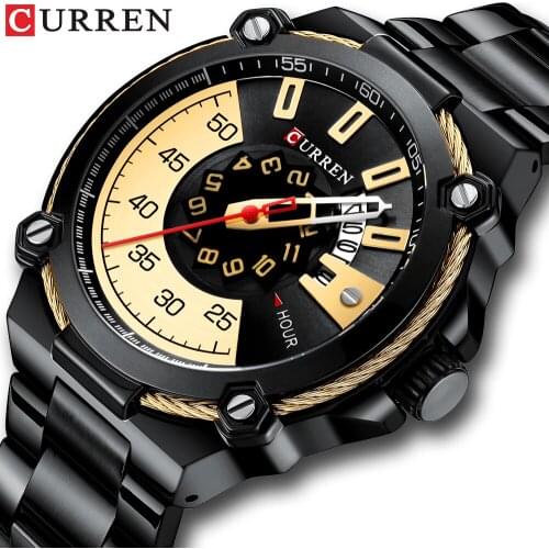 CURREN Business Mens Watch 2019 Top Brand Quartz Wristwatches Auto Date Calendar Black Stainless Steel Fashion Relogio Masculino