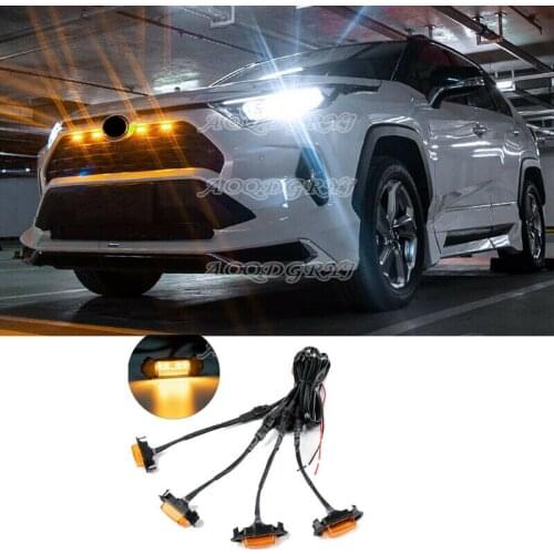 For Toyota RAV4 2019-2021 LED Car Front bumper Grille LED Amber Light Raptor Style Light Kit Decor W/ Wire Speed