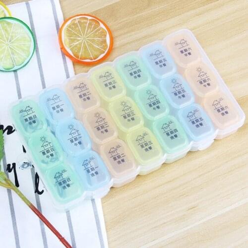 Weekly 7 Days Pill Medicine Box Holder Organizer Weekly 7 Day 21/28 Slots Pill Storage Box for Medications Supplements Vitamins