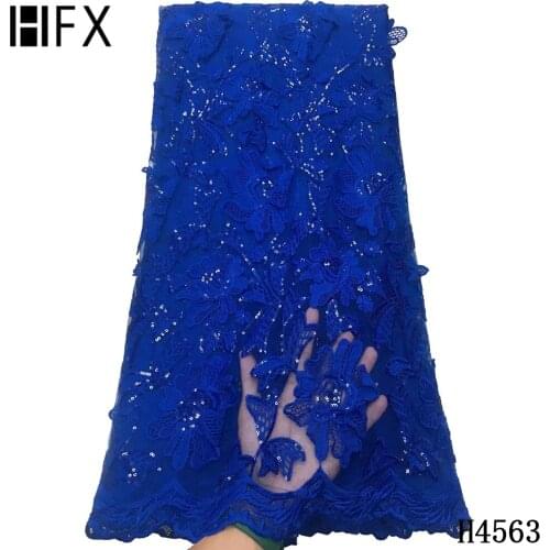 HFX Latest African Net Lace Fabric 2021 High Quality Sequins Nigerian Lace Fabrics 5 yards French Lace Tulle Lace For Dress