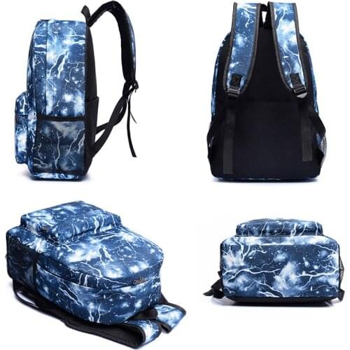 Hot Selling Fashion Casual Flash Sky Print Backpack Canvas School Books Traveling Back Bags for Teenage Girls Boys