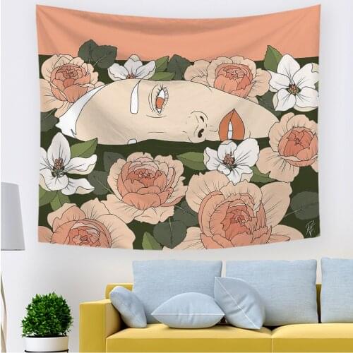 Personality Wall Tapestry Women Floral Butterfly Pink Green Hippie Boho Decor Tapestry Wall Hanging Anchor Backdrop Wall Carpet