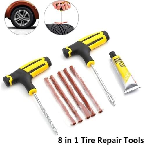 Car Tire Repair Tools Tire Repair Kit Rivet Tool Set Auto Motorcycle Bicycle Tubeless Tire Puncture Plug Garage Auto Parts