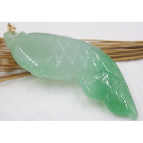 Jadeite White And Green Jade Pendant Women Mans Unique Fish Charm Hanging Card 70mmH