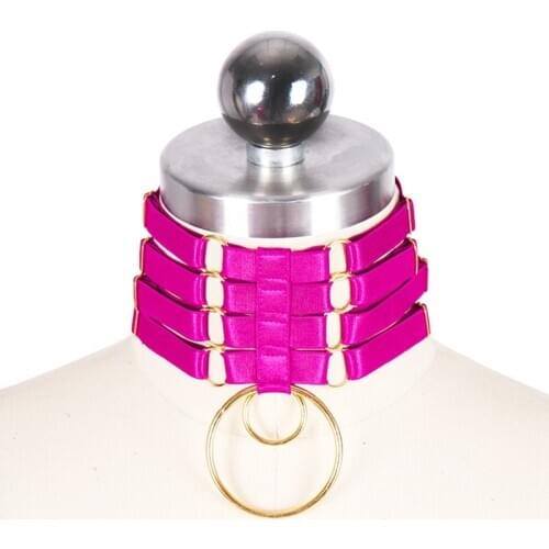 Gothic Punk Style Choker Long Red Choker Harness Bondage Collar Necklace Pendant Jewelry for Women Party Club Gift