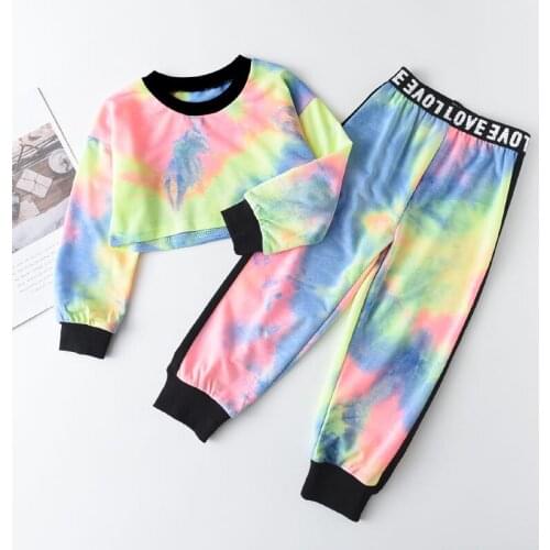 Girl Sets Kids Toddler Clothes Autumn Summer Casual 2PCS Tie-Dye Short Crop Top+Long Pants Bebes Set Vetement Bebe 2-6Y