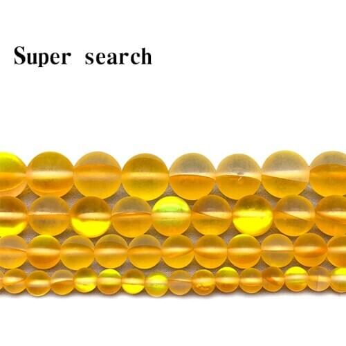Yellow Frost Moonstone Gem Matte crystal Round Beads 6 8 10 12MM Fit Diy DIY Chrams Necklace Bracelets For Jewelry Making