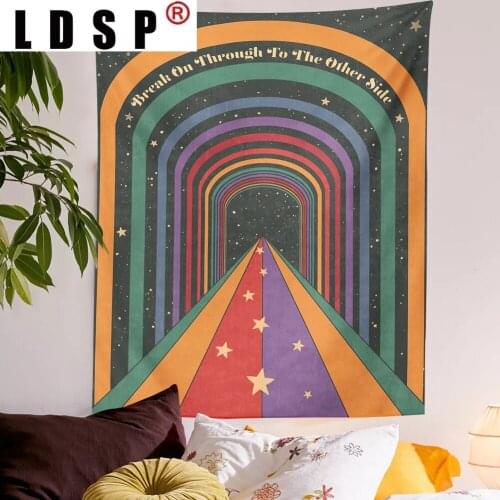 LDSP Rainbow Door Cartoon Tapestry Wall Hanging Covering Rugs Background Cloth Beach Mat Blanket Art Bedroom Dorm Home Decor