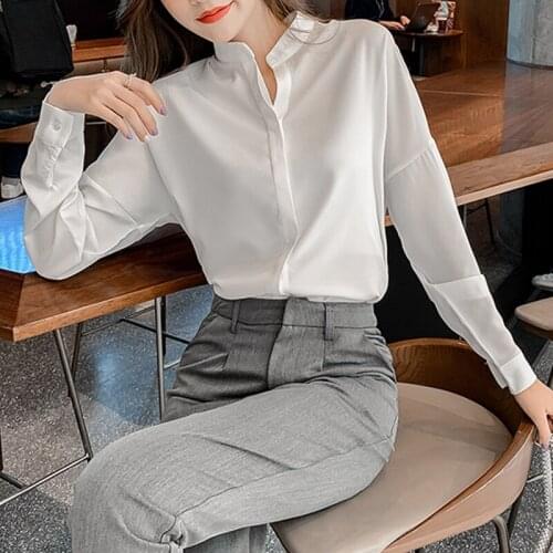Vogue solid color casual loose tops office ladies shirts Womens blouses New Spring Long sleeve Tops Blusas Mujer