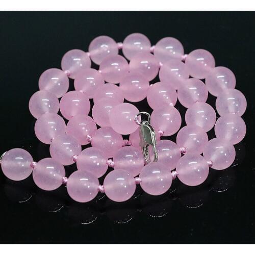 Trendy pink crystal semi-precious natural stone chalcedony jades 8,10mm round beads necklace for women fine jewelry 18inch B1461