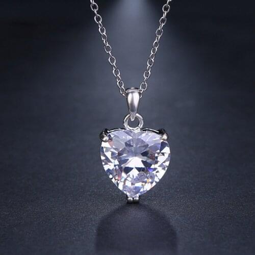 Single Heart Crystal Charm Pendant Chain For Women Girl White Gold Filled Love Valentine Gift
