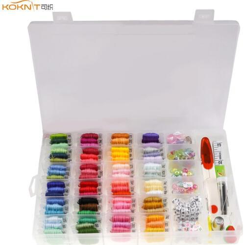 KOKNIT 72 Embroidery Floss Thread Cross Stitch Kit Complete 26 Letter Beads Ribbons Friendship Bracelet String Kits with Box