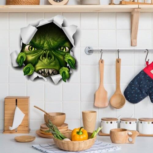 Halloween Wall Stickers 3d Broken Wall Glass Toilet Stickers Living Room Bedroom Refrigerator Wallpaper Self-Adhesive