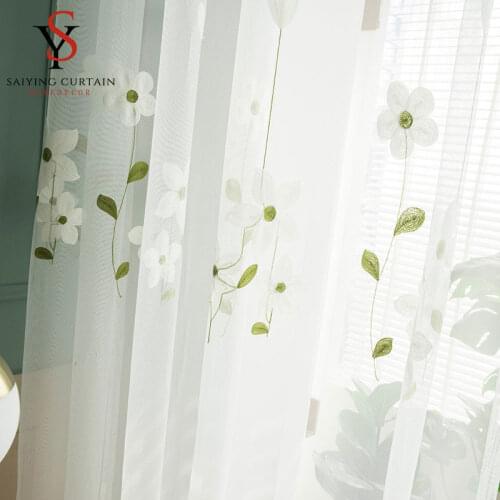 New Floral Tulle Curtains For Bedroom Embroidered Sheer Voile Curtain For Living Room Korean Window Screening For Kitchen Drapes