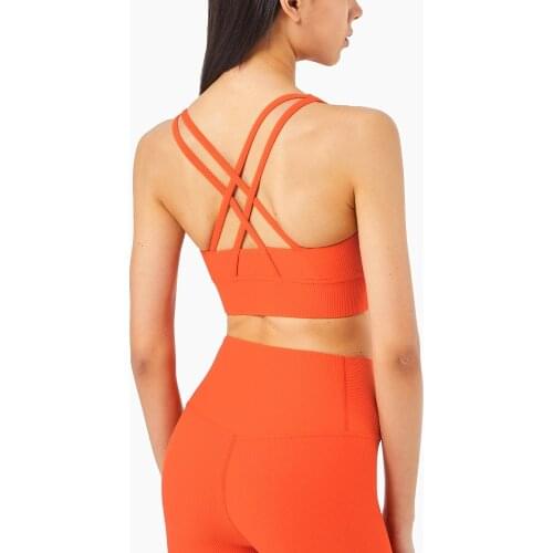 Sexy Yoga Vest Running Fitness Tights Bras Workout Female Push Up Crop Top Ribbed Nude Beauty Back Cross Gym Clothing Skims Slim