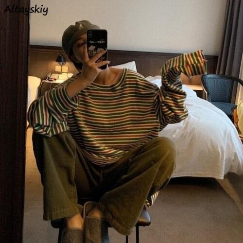 Striped T-shirts Women Loose Simple Japanese Style Leisure All-match Hot Sale Harajuku Soft Female Top Chic Trendy Popular Ins