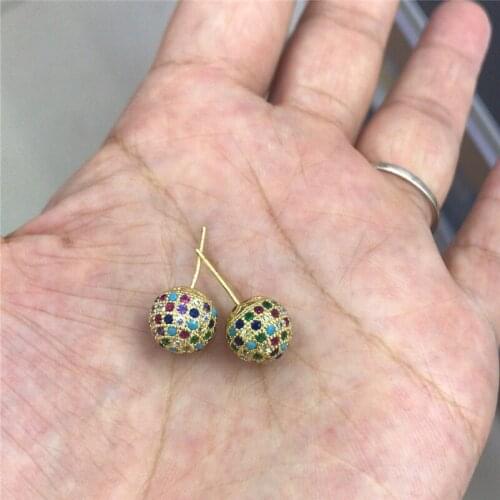 Colorful mix multi colors cz cubic zircon crystal beads paved round ball stud earring for women man unisex jewelry gift
