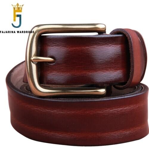 FAJARINA Top Quality Cow Skin Leather Retro Brass Pin Buckle Cowhide Accessories Mens Fashion Belts for Men 3.8cm Width NWJ961