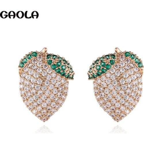GAOLA Lovely Plant Cubic Zirconia Radish Stud Earrings for Girls Orecchini Brincos Pendientes Oorbellen GLE9346