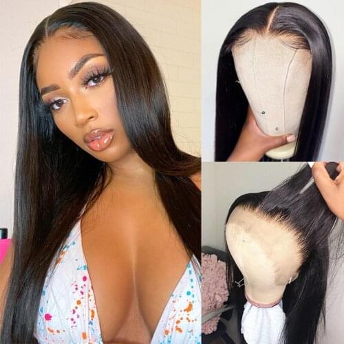 Silky Straight Human Hair Lace Front Wigs For Women Peruvian Remy Closure Wig Glueless Natural Color Pre Plucked T Part Lace Wig