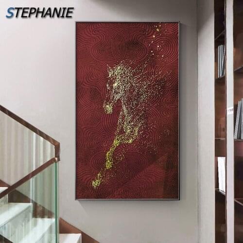 Modern Running Golden Horses Canvas Posters Prints Nordic Blue Orange Red Wall Art Pictures for Living Room Decoration Painting
