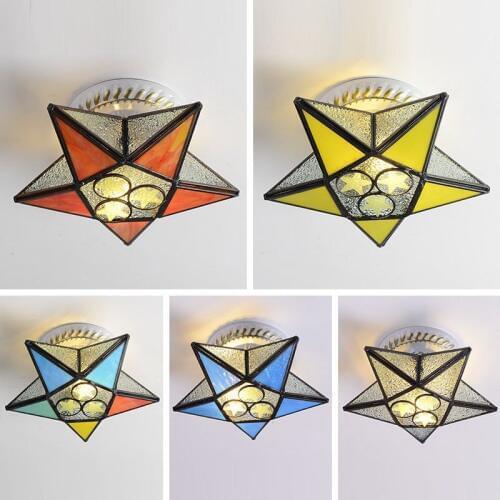 Mediterranean Colorful Glass Star Corridor Ceiling Lamp Living Room Hallway Balcony Ceiling Spot Lights