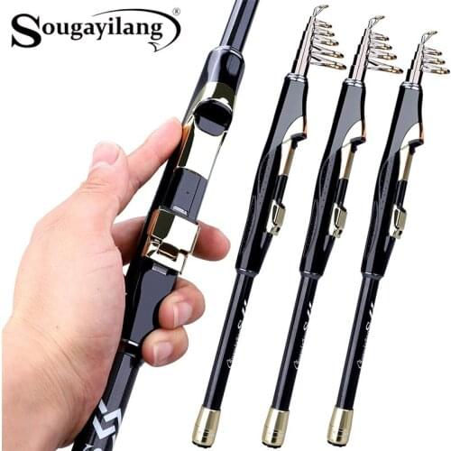 Sougayilang Fishing Rod Telescopic Carbon Fiber Portable Travel Spinning Rod Salt Water Ship Type Reel Seat Fishing Pole Tackle