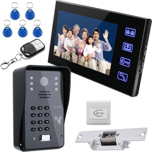 7" Lcd Video door phone intercom system RFID door access control kit outdoor camera Electric Strike Lock+wireless remote control