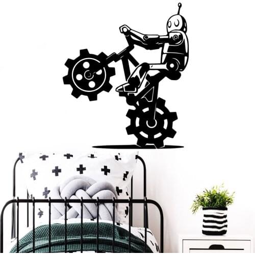 Creative Robot Bicycle Banksy Vinyl Sticker Self Adhesive Wallpaper Nursery Room Decor Wall Decals For Rooms Decoration Mural