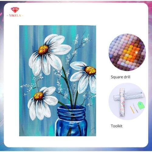 YIKELA 5D Daisy Flower Diamond Stitch Decor DIY Crafts Wall Sticker Kit Full Square Oil Diamond Painting Diamond Embroidery Gift