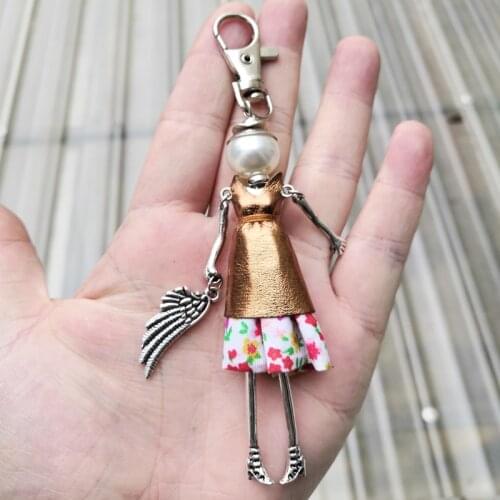 YLWHJJ 2017 new girls cute doll dress leather keychain bag pendant fairy baby women car key chains fashion statement jewelry hot