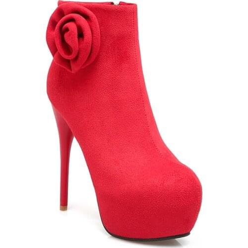 2019 Motorcycle Autumn Ankle Boots 33-46 Women Shoes Flock Spring Ankle Boots Ladies Ultra High Heel Zipper Round Toe boots