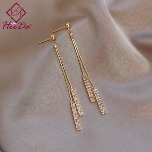Women Korean Fashion Long Tassel Stud Earrings 2021 Lady Graceful Joker 925 Silver Needle Geometric Ear Accessories New Jewelry