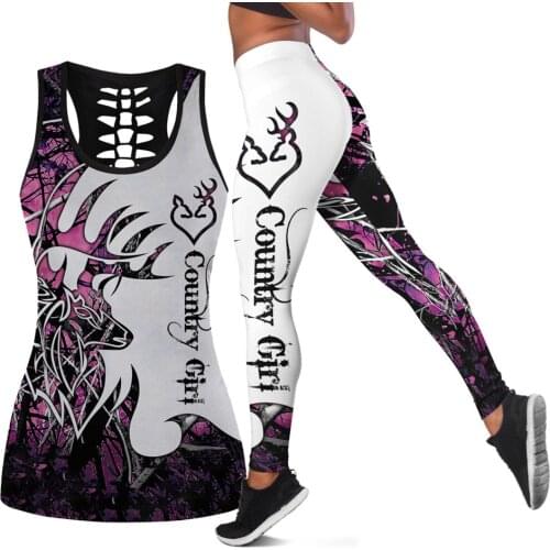 Women Leggings Fashion 3D Printed Hunting deer camouflage Leggings & Tank top Sexy Elastic Female Skinny Leggings