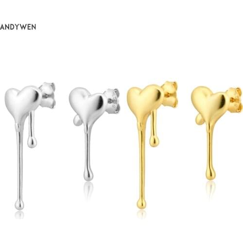 ANDYWEN 925 Sterling Silver Gold Heart Geometric Irregular Stud Earring 2021 Women Fine Jewelry Rock Punk Clips European Gift