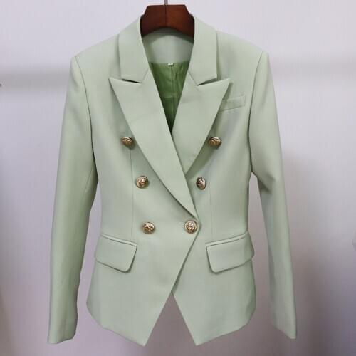 HIGH STREET 2021 Classic Designer Blazer Jacket Womens Slim Fitting Metal Lion Buttons Double Breasted Blazer Tender green