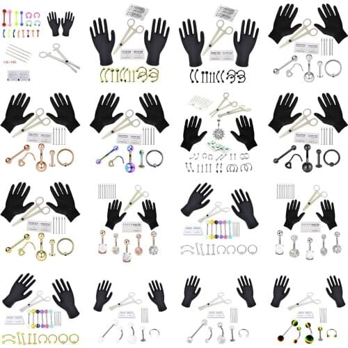 1 Set Professional Body Piercing Kit Surgical Steel Piercing Needles 14G,16G Piercing Clamps Belly Ring Tongue Tragus Nipple